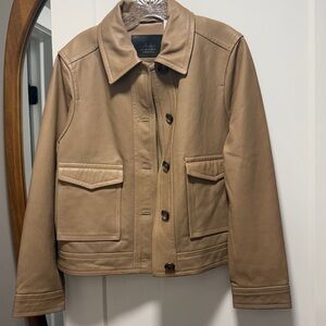 Reiss Hudson Trucker Leather Jacket in Natural. Size US10